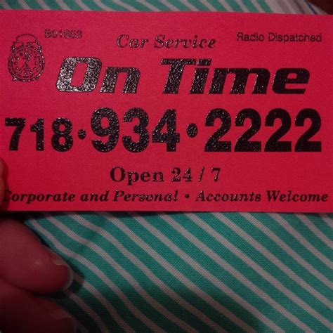 On time car service 11229 - Ontime Car Service Taxis, Limousine Service, Transportation Services (1) OPEN NOW Today: Open 24 Hours 33 YEARS IN BUSINESS Is this your business? Customize this page. Claim This Business Hours Regular Hours Mon - Sun: Open 24 Hours Howard Beach Ozone Park Sunnyside Maspeth Middle Village